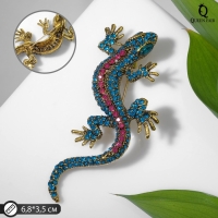 Брошь &laquo;Ящерица&raquo; изогнутая, цветная в чернёном золоте