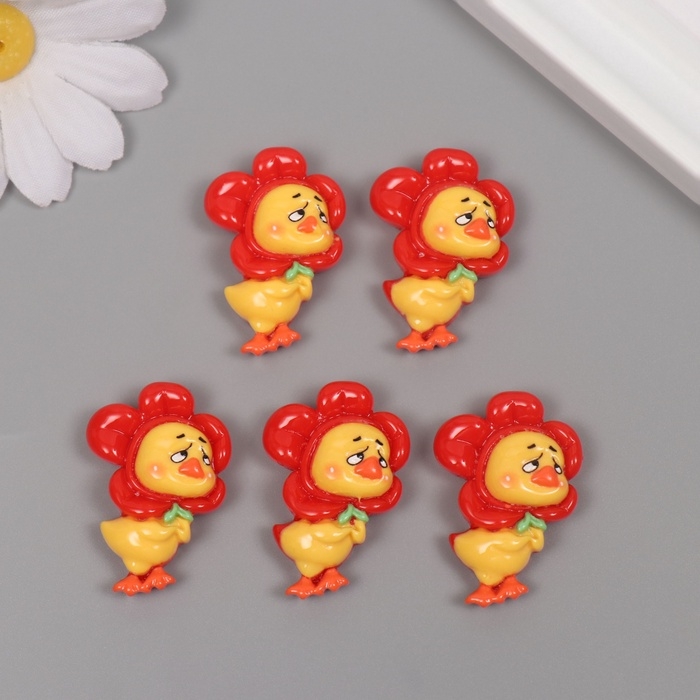 Декор для творчества пластик "Утёнок в цветочной шапке" набор 5 ш 3,5х2,5х1 см