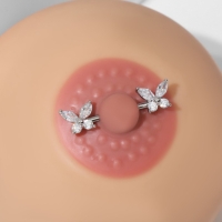 Пирсинг для груди &laquo;Бабочки&raquo;, цвет белый в серебре