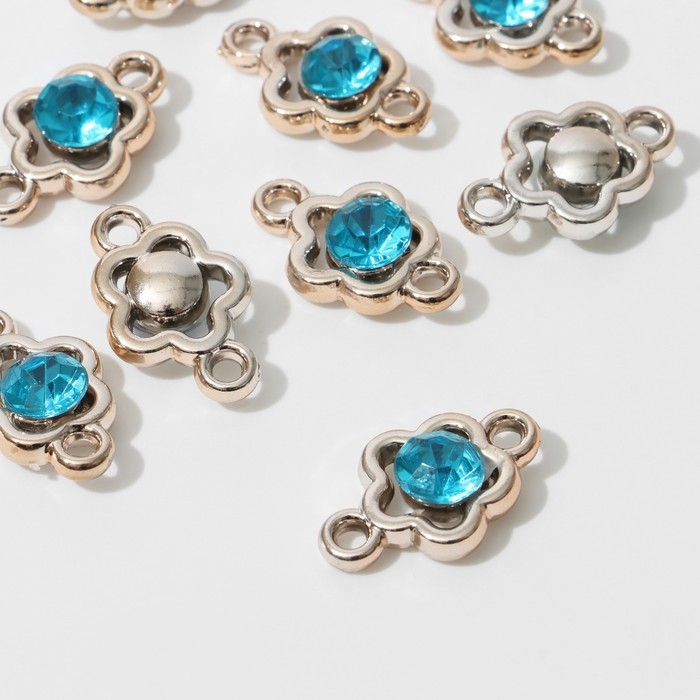 Коннектор «Цветок» 2,4×1,5×0,7 см, (набор 10 шт.), цвет голубой в золоте Коннектор «Цветок» 2,4×1,5×0,7 см, (набор 10 шт.), цвет голубой в золоте