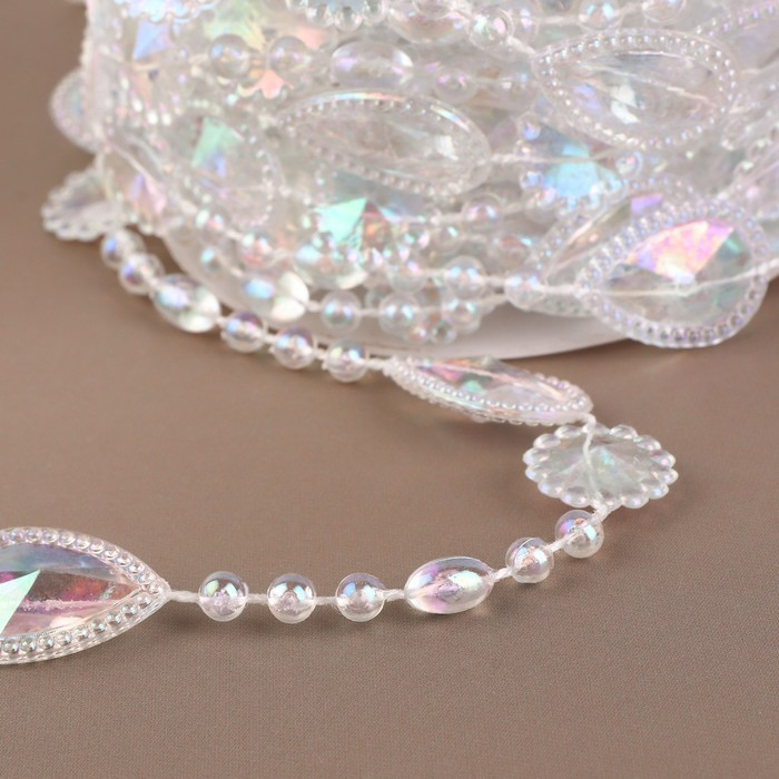 Бусы на нитях, с голографией, 15 мм, 9 &plusmn; 1 м, цвет прозрачный
