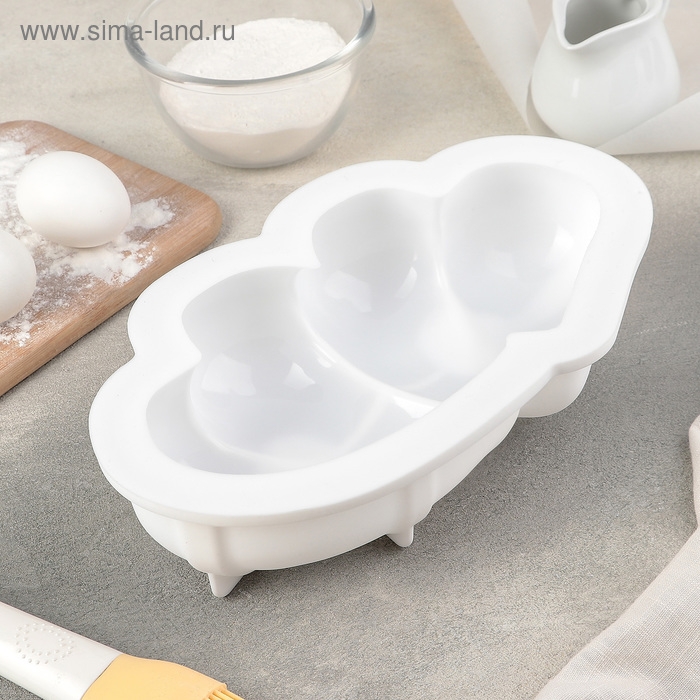 Форма для муссовых десертов и выпечки Доляна &laquo;Влюблённые сердца&raquo;, силикон, 27&times;17 см, цвет белый