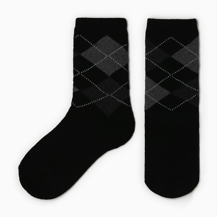 Носки детские махра внутри, цвет чёрный/ромбы, размер 18 Носки детские махра внутри, цвет чёрный/ромбы, размер 18