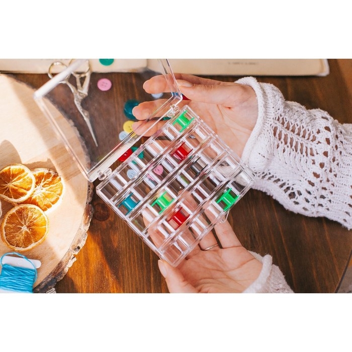 Органайзер для ниток, на 25 шпулек, 12,3 &times; 10 &times; 2,5 см, цвет прозрачный