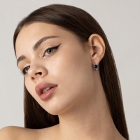 Серьги со стразами &laquo;Блум&raquo;, цвет синий в серебре