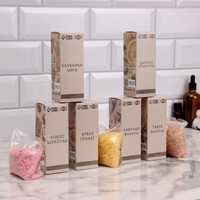 Соль для бани и ванны в коробках, набор 6 в 1 по 150г Соль для бани и ванны в коробках, набор 6 в 1 по 150г