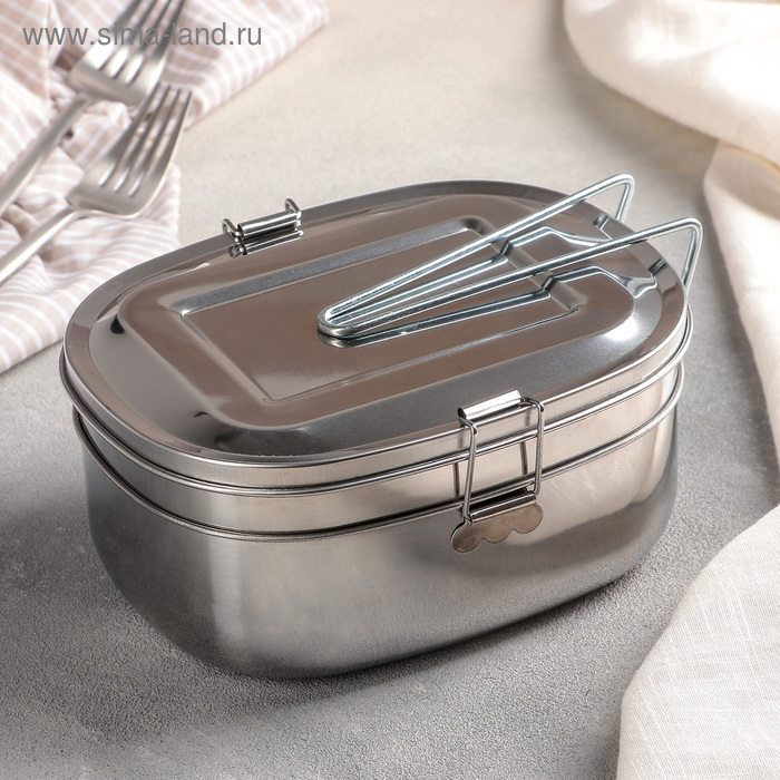 Контейнер для еды из нержавеющей стали с держателем, 17&times;13, 2 уровня