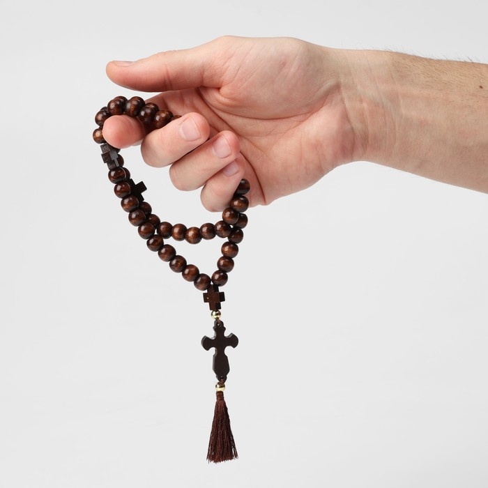 Чётки деревянные «Православные» 50 бусин через крестик, цвет тёмно-коричневый Чётки деревянные «Православные» 50 бусин через крестик, цвет тёмно-коричневый