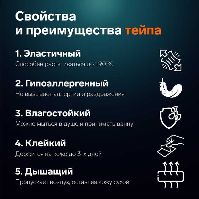 Кинезио-тейп, 2,5 см &times; 5 м, цвет синий