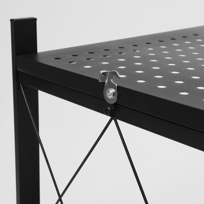 Стеллаж складной на колесах, 3 полки, 71&times;34&times;88 см, цвет чёрный матовый