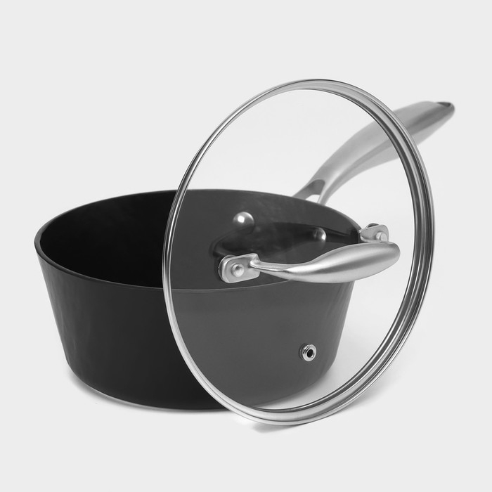 Ковш из нержавеющей стали Magistro &laquo;Rock Stone&raquo;, 1,5 л, d=18 см, h=8 см, с крышкой, антипригарное покрытие, индукция