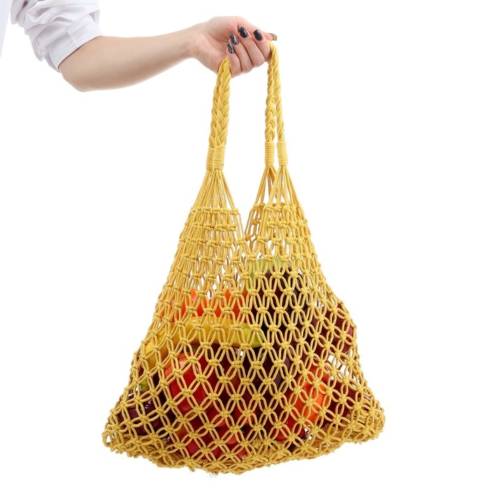 Авоська 35 х 48 см, ручка 14 см, клетка 3.5 см, желтая Авоська 35 х 48 см, ручка 14 см, клетка 3.5 см, желтая