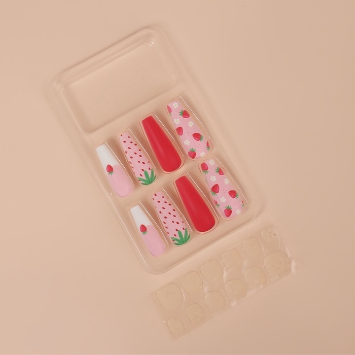 Накладные ногти &laquo;Клубничка&raquo;, 12 шт, с клеевыми пластинами, форма балерина, разноцветные