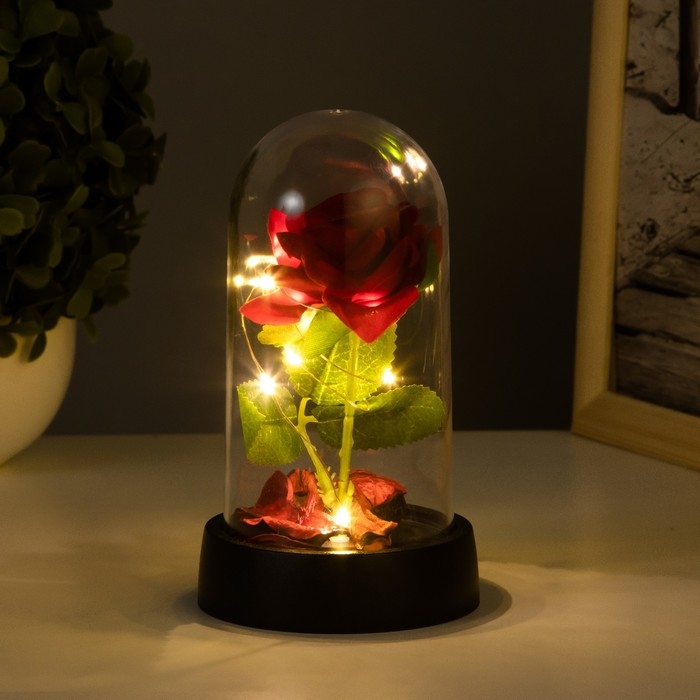 Ночник колба &laquo;Красная роза&raquo; LED 3хAG10 8,5х8,5х15,5см