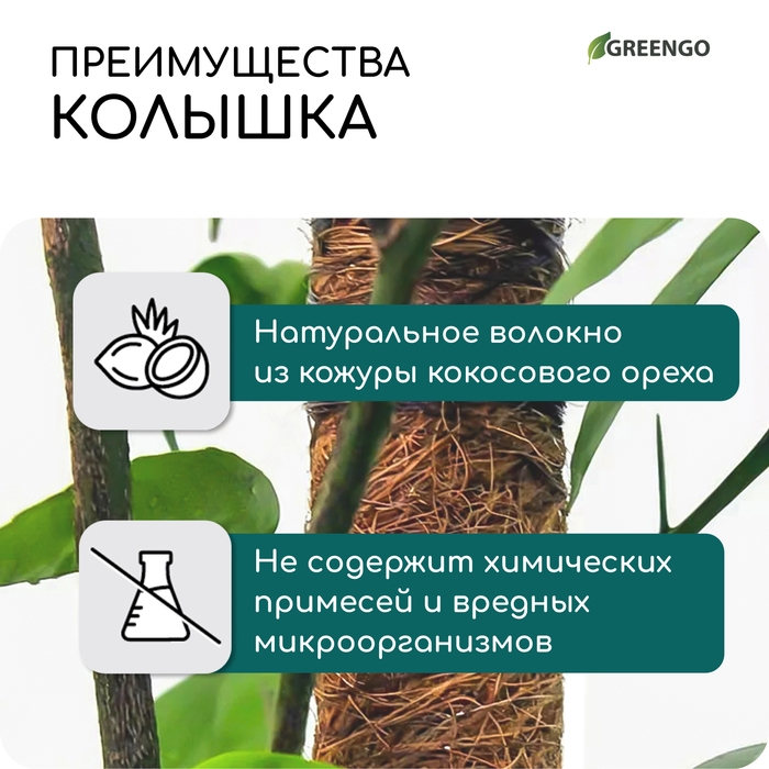 Опора для подвязки растений, h = 50 см, d = 5 см, кокосовая, Greengo Опора для подвязки растений, h = 50 см, d = 5 см, кокосовая, Greengo