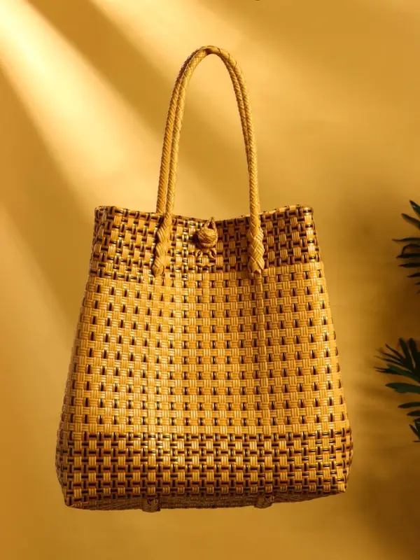 Сумка плетёная пластиковая 40х20х55 см, цв. бежевый