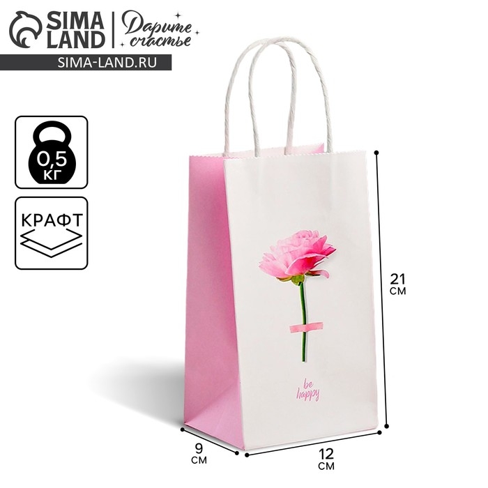 Пакет подарочный крафт, упаковка, &laquo;Be happy&raquo;, 12 х 21 х 9 см