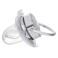 Соска - пустышка силиконовая ортодонтическая &laquo;Я люблю папу&raquo;, от 6 мес., с колпачком + держатель - цепочка, цвет серебренный, стразы