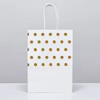 Пакет крафт с золотым тиснением, круглая ручка, белый, 15&times;21&times;8 см, 120 г