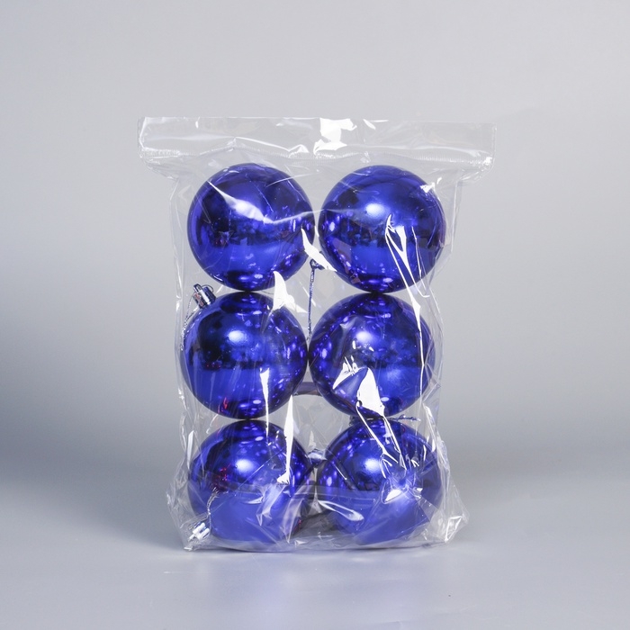 Набор шаров пластик d-8 см, 6 шт "Винтажный глянец" синий