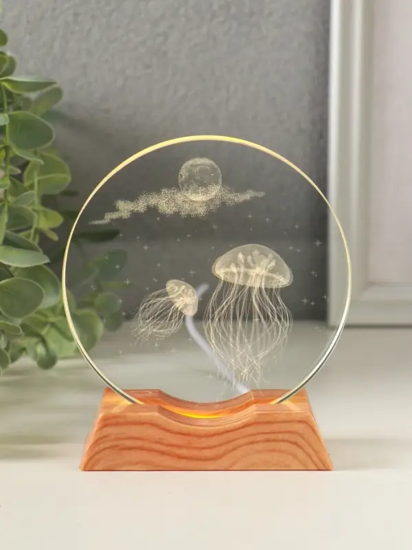 Сувенир стекло свет "Диск. Медузы" 5хLED d=10 см, USB 10х4х11,4 см