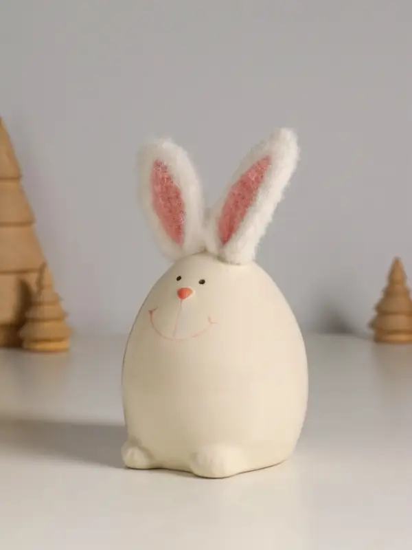 Сувенир керамика, текстиль "Зайчик в форме яйца" белый 7,2х7,2х12,5 см