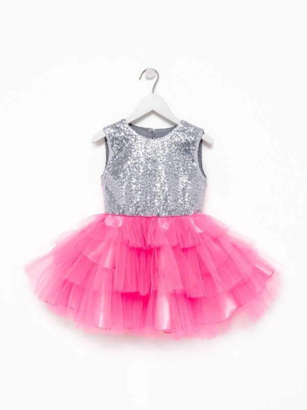 Платье детское с пайетками KAFTAN, размер 34 (122-128 см), ярко-розовый