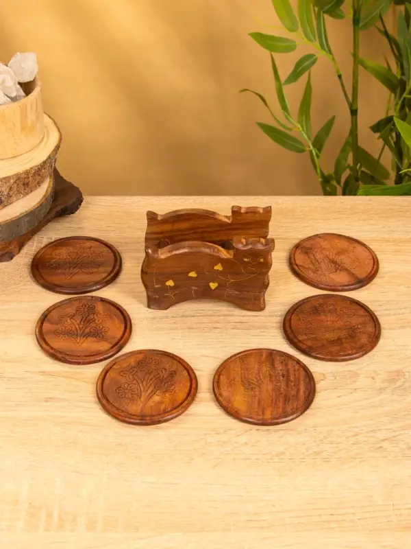 Подставка под горячее "Кошка" (набор 6 шт), 11,5х13х6,5 см, дерево шишам