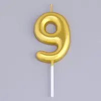 Свеча в торт &laquo;Европейская&raquo;, цифра 9, 6 см, золото