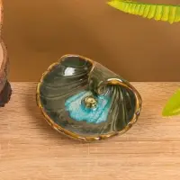 Подставка под благовония "Раковина с жемчужиной" керамика, цв. зелёный, 9х10,5х2 см