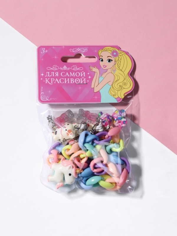 Набор "Выбражулька" 6 пр.: цепочка единорог. 3 пары клипс кот, мишки, бабочки, брелок мишка   108411