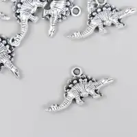 Металлический элемент, декоративная подвеска &laquo;Арт Узор. Стегозавр&raquo;, серебро, 2.6&times;1.2 см