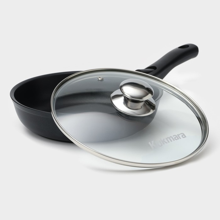 Сковорода &laquo;Традиция&raquo;, d=22 см, стеклянная крышка, съёмная ручка, антипригарное покрытие, цвет чёрный