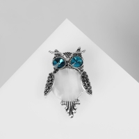 Брошь &laquo;Сова круглая&raquo;, цвет бело-синий в чернёном серебре