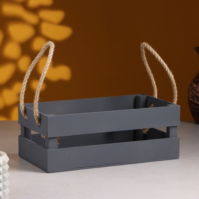 Кашпо деревянное 24.5&times;13.5&times;9 см "Двушка Лайт" реечное, ручка верёвка, серый Дарим Красиво