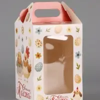 Пасхальная коробочка с окном и с ручкой "Курочки" 10 х 10 х 15 см