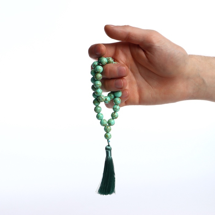 Чётки мусульманские шар №10 &laquo;Бирюза старая&raquo;, 35 бусин через перемычку