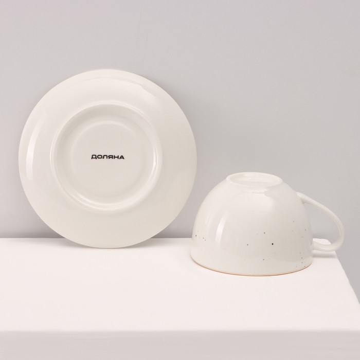 Сервиз фарфоровый чайный Доляна &laquo;Млечный путь&raquo;, 15 предметов: 6 чашек 220 мл, 6 блюдец d=13,5 см, молочник 300 мл, сахарница 350 мл, чайник 1000 мл, цвет белый