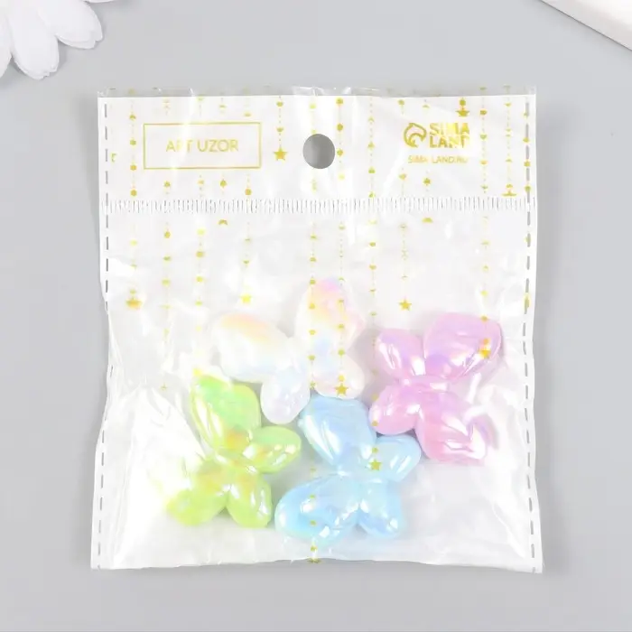 Бусина пластик для творчества "Бабочка. Перламутр" МИКС 3,5 см