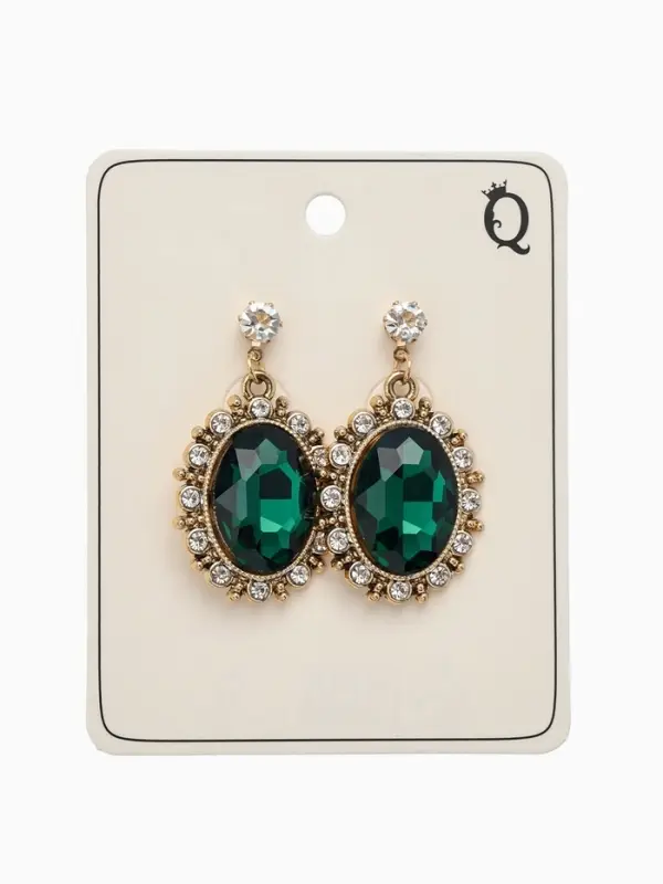 Серьги со стразами "Овал грань", цвет изумрудный в золоте