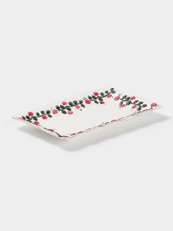 Блюдо сервировочное &laquo;Красный бутон&raquo;, 25.5&times;16&times;2.5 см, керамика, белое