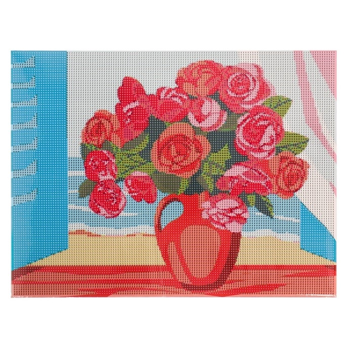 Алмазная мозаика с полным заполнением на подрамнике &laquo;Пионы на окне&raquo;, 30 &times; 40 см