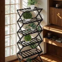 Подставка для цветов Greengo, 6 полок, 50 &times; 25 &times; 110 см, напольная, бамбук, чёрная