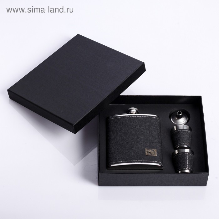 Подарочный набор 4 в 1 "Орел": фляжка 210 мл, воронка, 2 рюмки, чёрный, 17 х 18 см