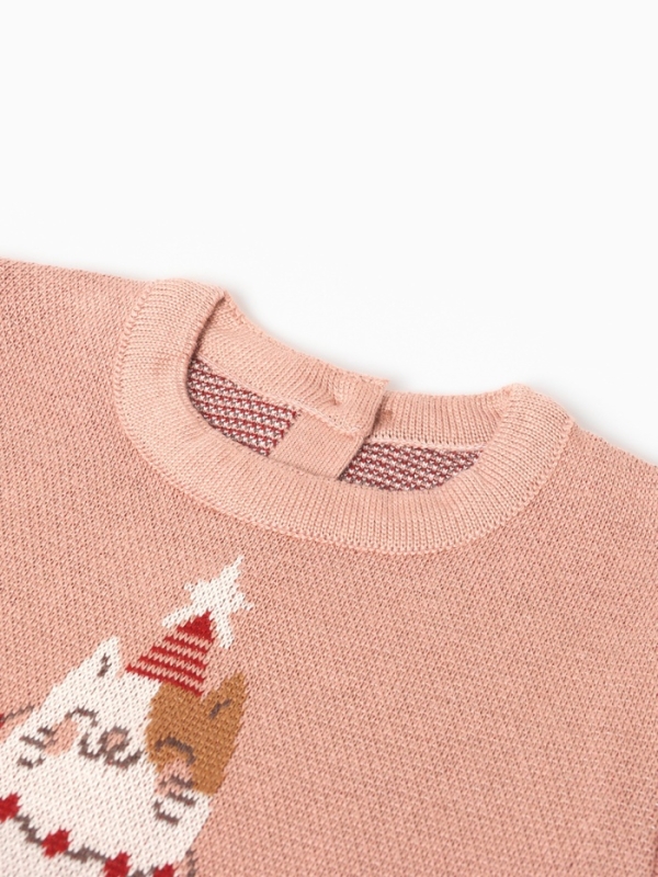 Джемпер вязаный новогодний Крошка Я "Зимний котик" рост 86-92 см, цвет розовый