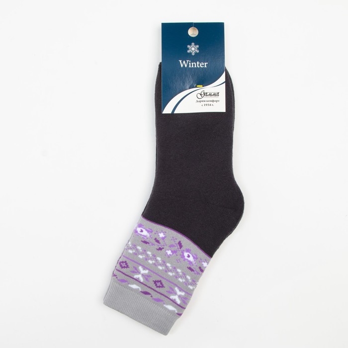 Носки женские махровые, цвет тёмно-серый, размер 23-25