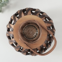 Подсвечник дерево на 1 свечу "Плетение" бежево-коричневый 10х24х24 см