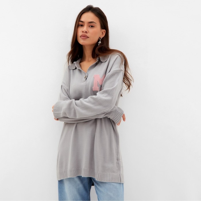 Джемпер женский MIST с воротником поло серый, р. L (48-50)