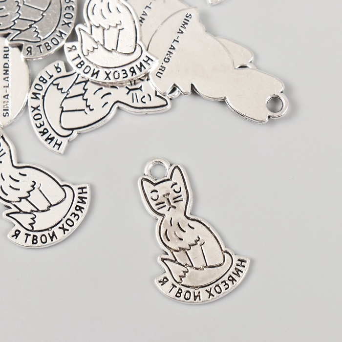 Металлический элемент, декоративная подвеска &laquo;Котик: Я твой хозяин&raquo; набор 10 шт 1,6х2,5 см   1088361