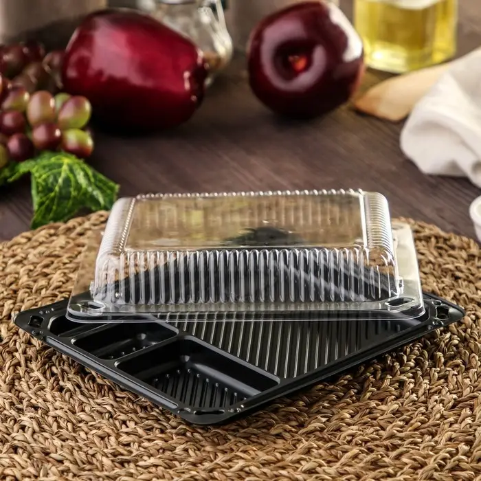 Контейнер пластиковый с крышкой одноразовый для суши Л-18, 18,4&times;16,2&times;3,8 см, внутренний 16&times;13,7&times;3,6 см, 770 мл, чёрный